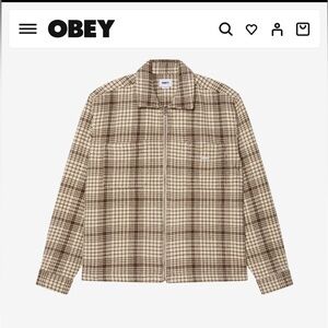 Obey Men's PARKER ZIP SHIRT JACKET Cream/Brown Checkered Jacket Unbleached Multi